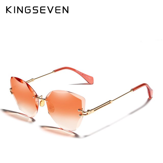 Kingseven Rimless Cat Eye Sunglasses Women Gradient N801 Sunglasses KingSeven Orange Gradient  