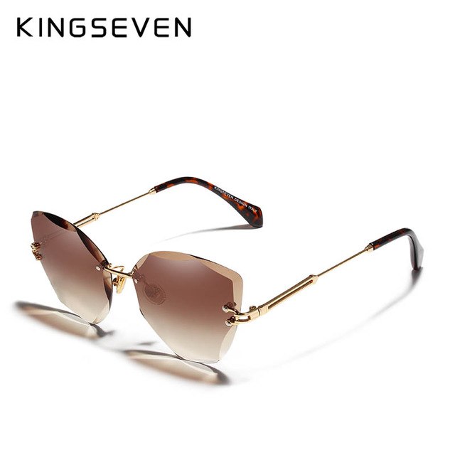 Kingseven Rimless Cat Eye Sunglasses Women Gradient N801 Sunglasses KingSeven Brown Gradient  