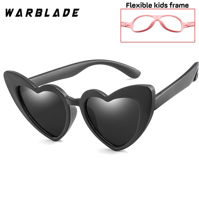 Wbl Kids Polarized Sunglasses Heart Girls Boys Silicone Mirror Tr90 R04-B Sunglasses Warblade black gray R04  
