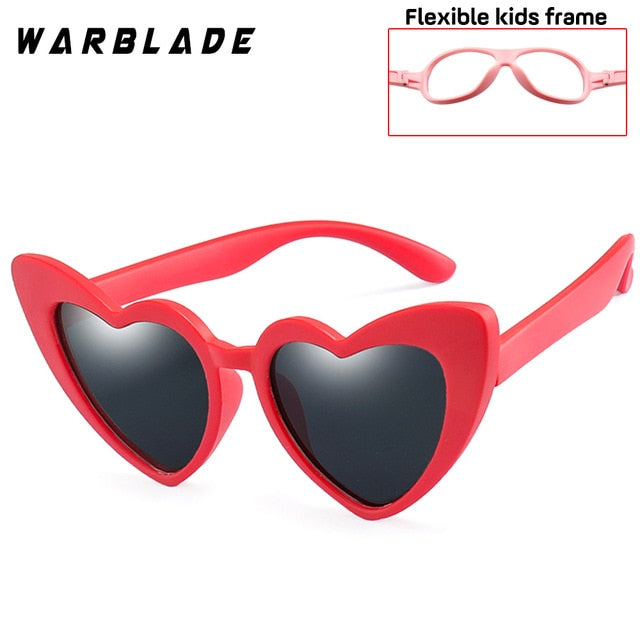 Wbl Kids Polarized Sunglasses Heart Girls Boys Silicone Mirror Tr90 R04-B Sunglasses Warblade red gray R04  