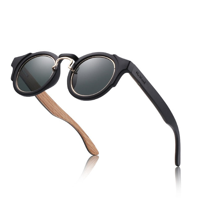 Hu Wood Unisex Round Steampunk Sunglasses Brand Designer Frame Gr8046 Sunglasses Hu Wood C2  
