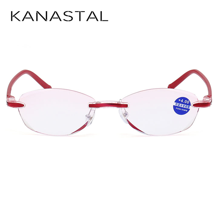 Reading Glasses Women Rimless Anti Blue Light +1.0 +1.5 +2.0 +2.5 +3.0 +3.5 +4.0 Ultralight Reading Glasses Kanastal   