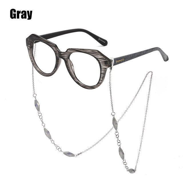 Soolala Brand Women's Striped Reading Glasses Chain Sight Magnifying Glasses 49-796 Reading Glasses SooLala 0 Gray 