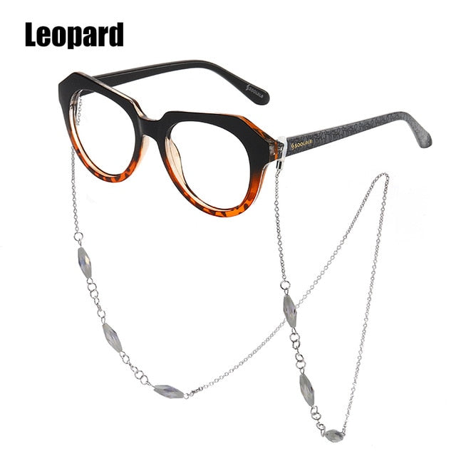 Soolala Brand Women's Striped Reading Glasses Chain Sight Magnifying Glasses 49-796 Reading Glasses SooLala 0 Leopard 