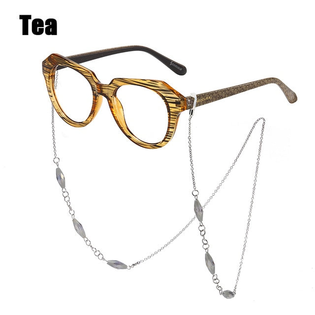 Soolala Brand Women's Striped Reading Glasses Chain Sight Magnifying Glasses 49-796 Reading Glasses SooLala 0 Tea 
