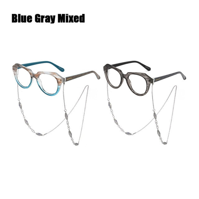 Soolala Brand Women's Striped Reading Glasses Chain Sight Magnifying Glasses 49-796 Reading Glasses SooLala 0 Blue Gray Mixed 