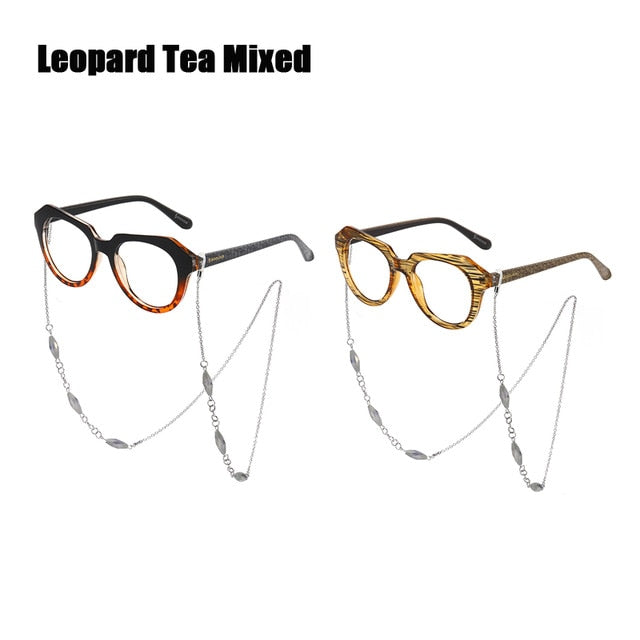 Soolala Brand Women's Striped Reading Glasses Chain Sight Magnifying Glasses 49-796 Reading Glasses SooLala 0 Leopard Tea Mixed 
