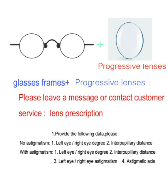 Unisex Handcrafted Optional Circle Diameter Stainless Steel Frame Customizable Lenses Frame Yujo Progressive 1.61 Clear Lenses  
