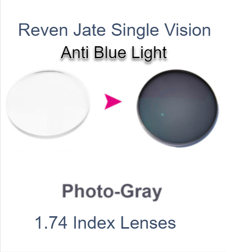 Reven Jate 1.74 Index Photochromic Gray Anti Blue Lenses Lenses Reven Jate Lenses   