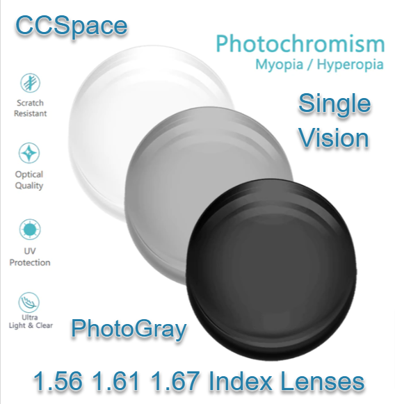 CCSpace Single Vision Astigmatism Photochromic Gray Lenses Lenses CCSpace Lenses   
