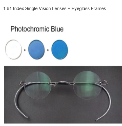 Yujo Unisex Rimless Small Round Stainless Steel Screwless Eyeglasses Customized Lens Options Rimless Yujo Single Vision Photochromic Blue 1.61 Index China 